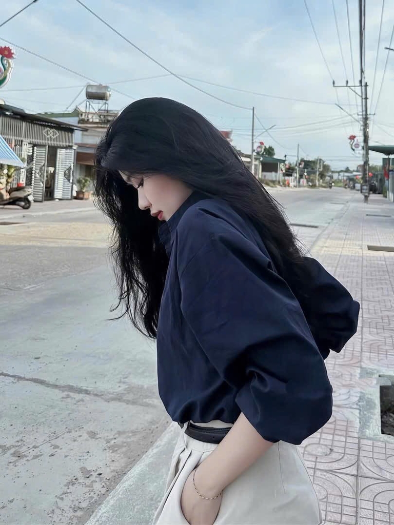 ÁO SƠ MI XANH THAN THÊU NGỰA DÀI TAY NỮ SẴN( XẢ 75k )