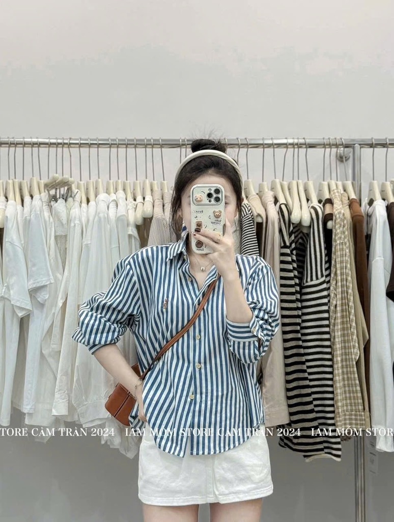 ÁO SƠ MI KẺ THÊU NGỰA DÀI TAY NỮ (SALE 69k)