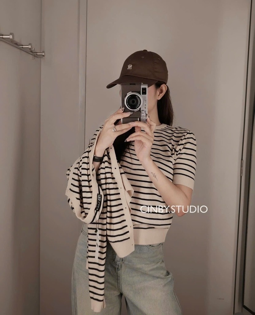 SET 2 ÁO LEN KẺ CDG VÀ CỘC TAY NỮ THU ĐÔNG