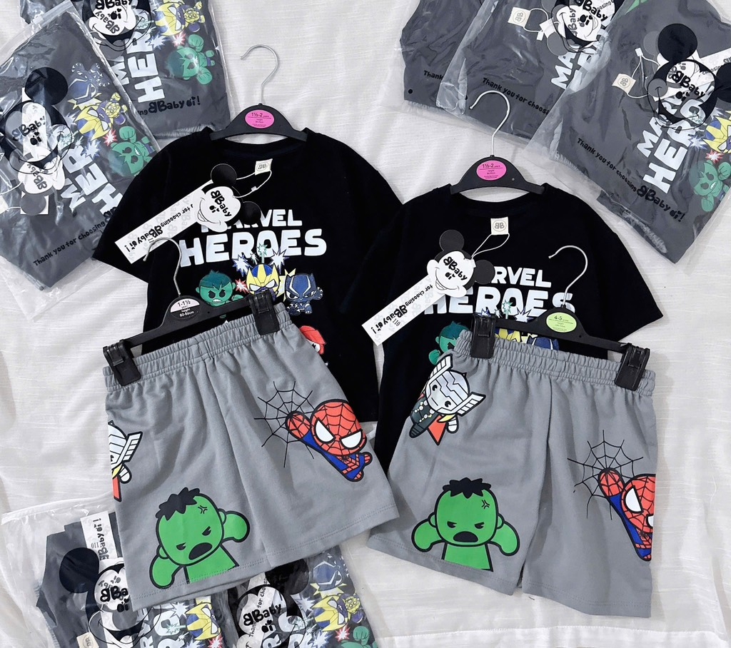 BỘ MARVEL HERO ĐEN GHI SIÊU CHẤT BÉ TRAI SẴN(XẢ 49k)