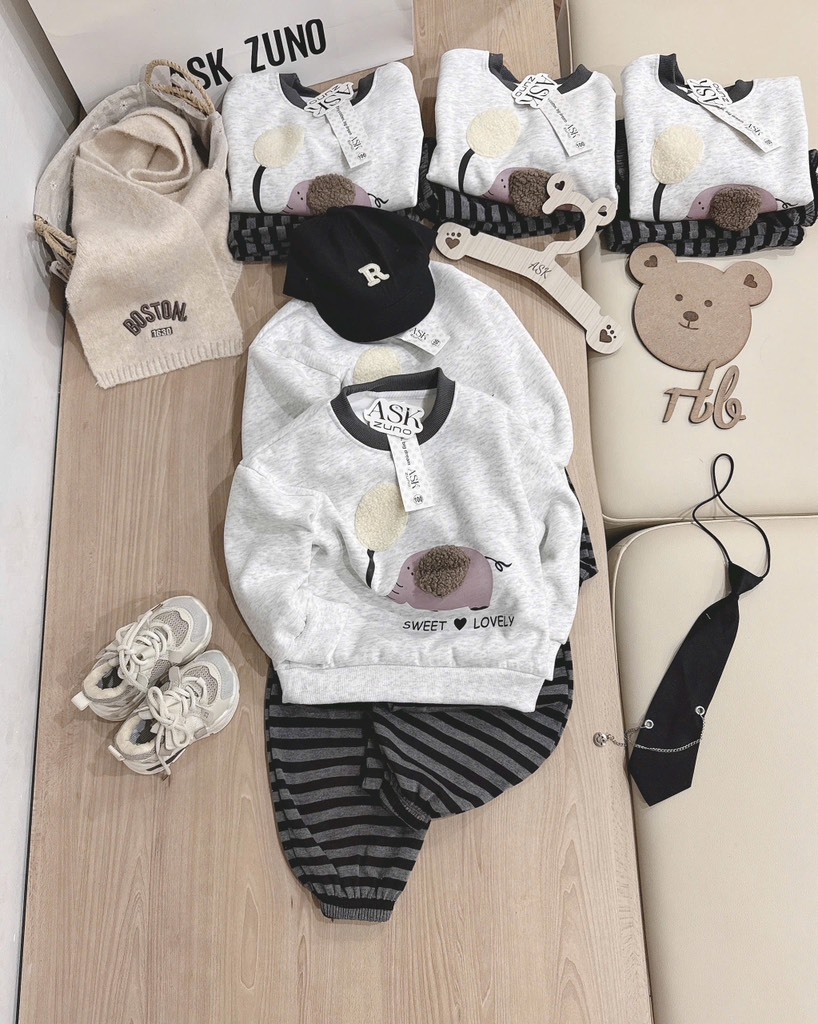 SET DÀI NỈ HAI DA QUẦN KẺ HÌNH VOI CAO CẤP BÉ TRAI SẴN