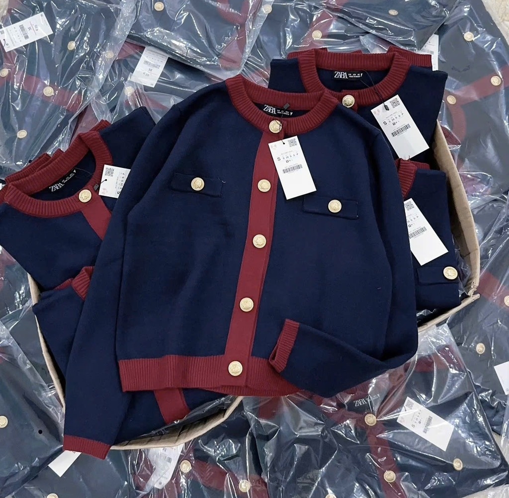 ÁO LEN CDG PHỐI MÀU THAN VIỀN ĐỎ NỮ THU ĐÔNG