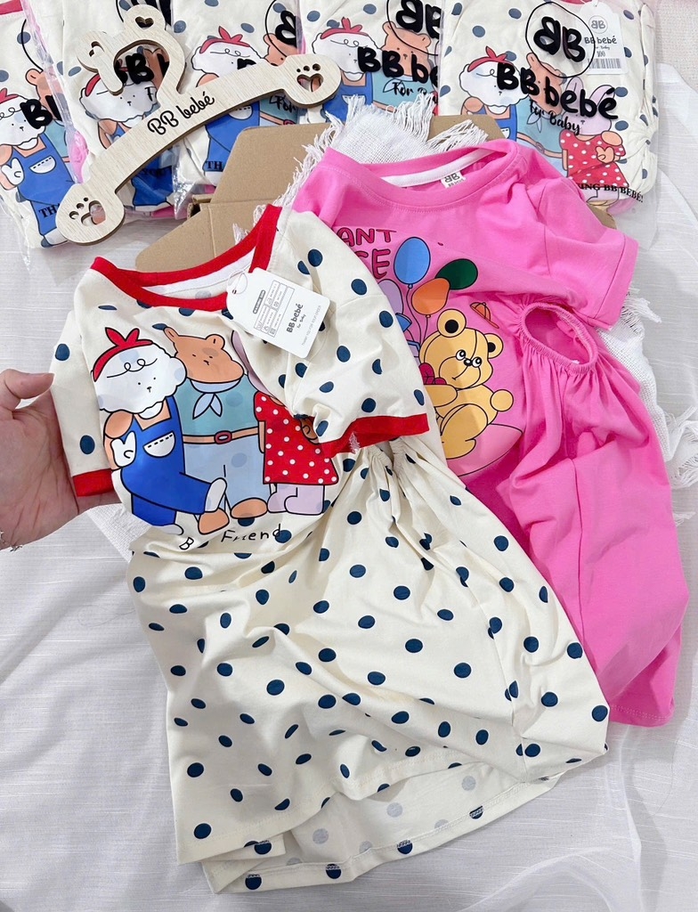 SET 2 VÁY HÌNH HỒNG BE CHO BÉ GÁI