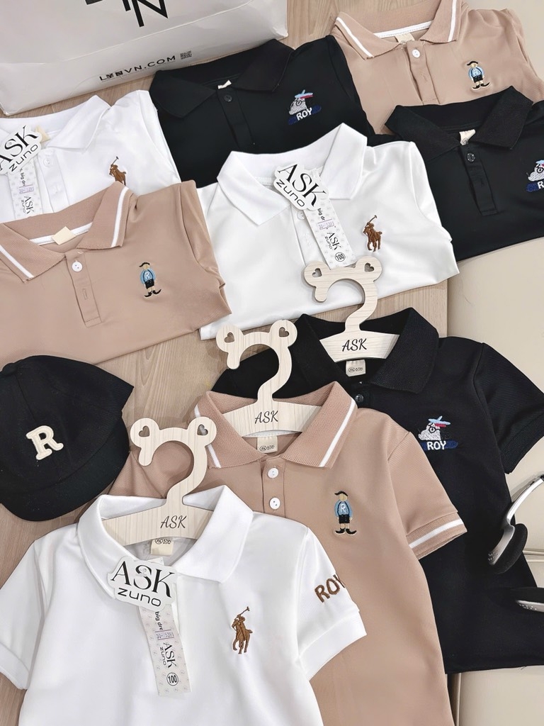 SET 3 ÁO POLO CỔ ĐỨC TRẮNG NÂU ĐEN BÉ TRAI SẴN (sale 97k)