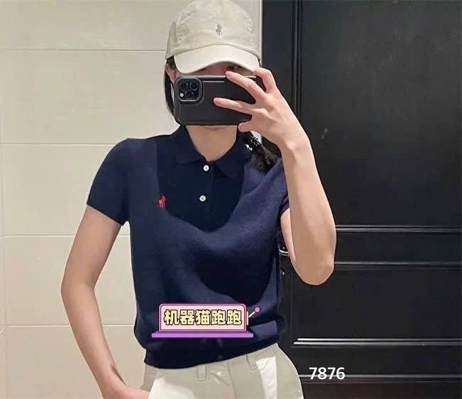 ÁO LEN CỔ POLO THÊU NGỰA MÀU XANH THAN NỮ SẴN