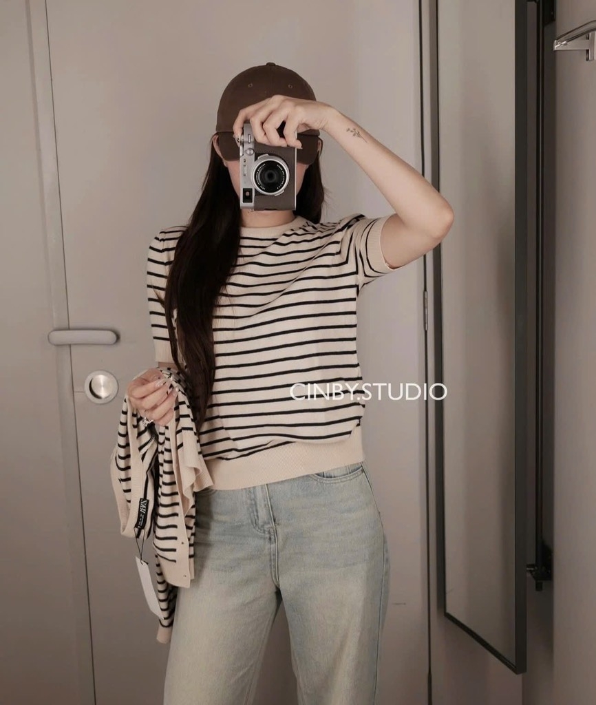 SET 2 ÁO LEN KẺ CDG VÀ CỘC TAY NỮ THU ĐÔNG