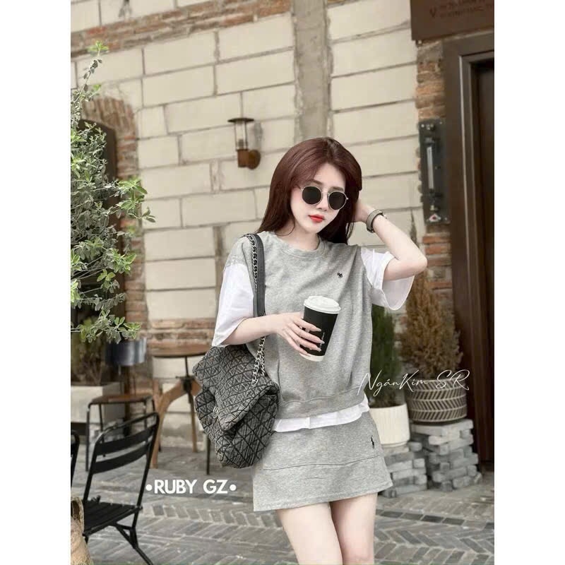 SET BỘ THUN LẠNH XÁM THÊU NGỰA KÈM CV NỮ SẴN (SALE 105k)