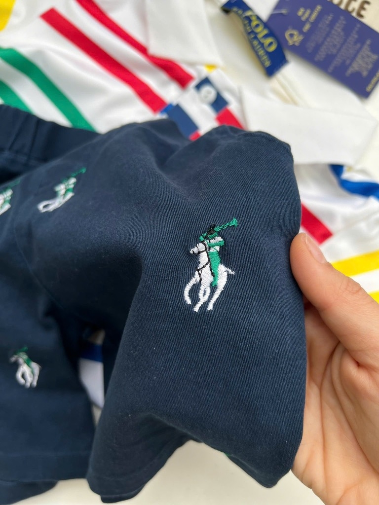 SÉT ÁO POLO SẮC MÀU QUẦN KAKI THAN THÊU TRÀN BÉ TRAI