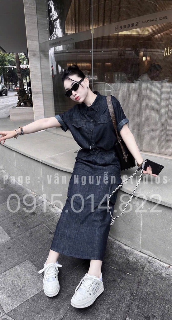 SET ÁO SƠ MI  TAY LỠ PHỐI TÚI HỘP MIX CHÂN VÁY DÀI NỮ