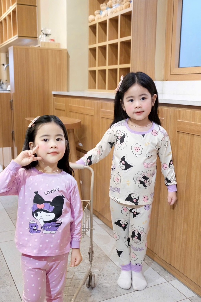 SET 2 BỘ DÀI TÍM CHẤM BI KURUMI BÉ GÁI