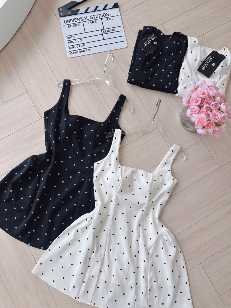 VÁY HAI DÂY CHẤM BI NỮ SẴN(SALE 115k)