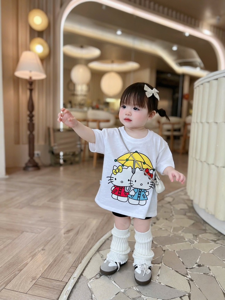 SÉT 3 ÁO CỘC HELLO KITTY TRẮNG HỒNG ĐEN BÉ GÁI SẴN (XẢ 75k)