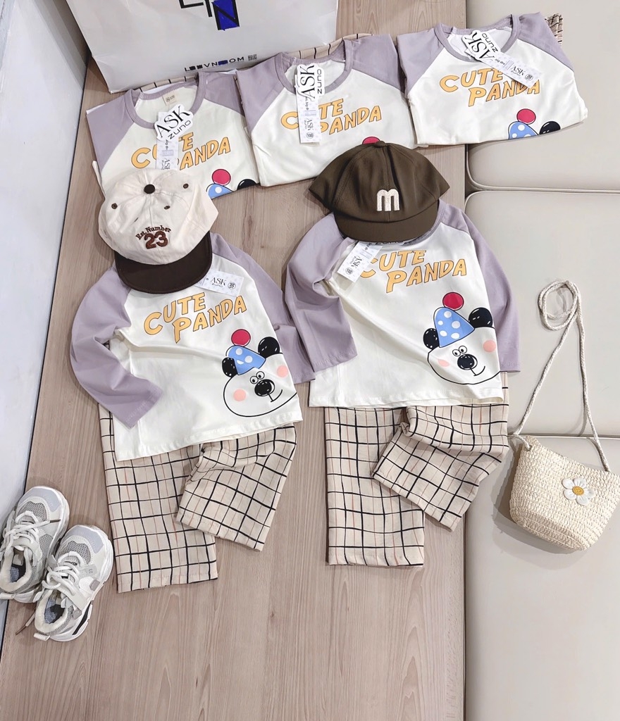 SET BỘ DÀI CUTE PANDA PHỐI QUẦN KẺ BÉ TRAI SẴN(XẢ 39k)