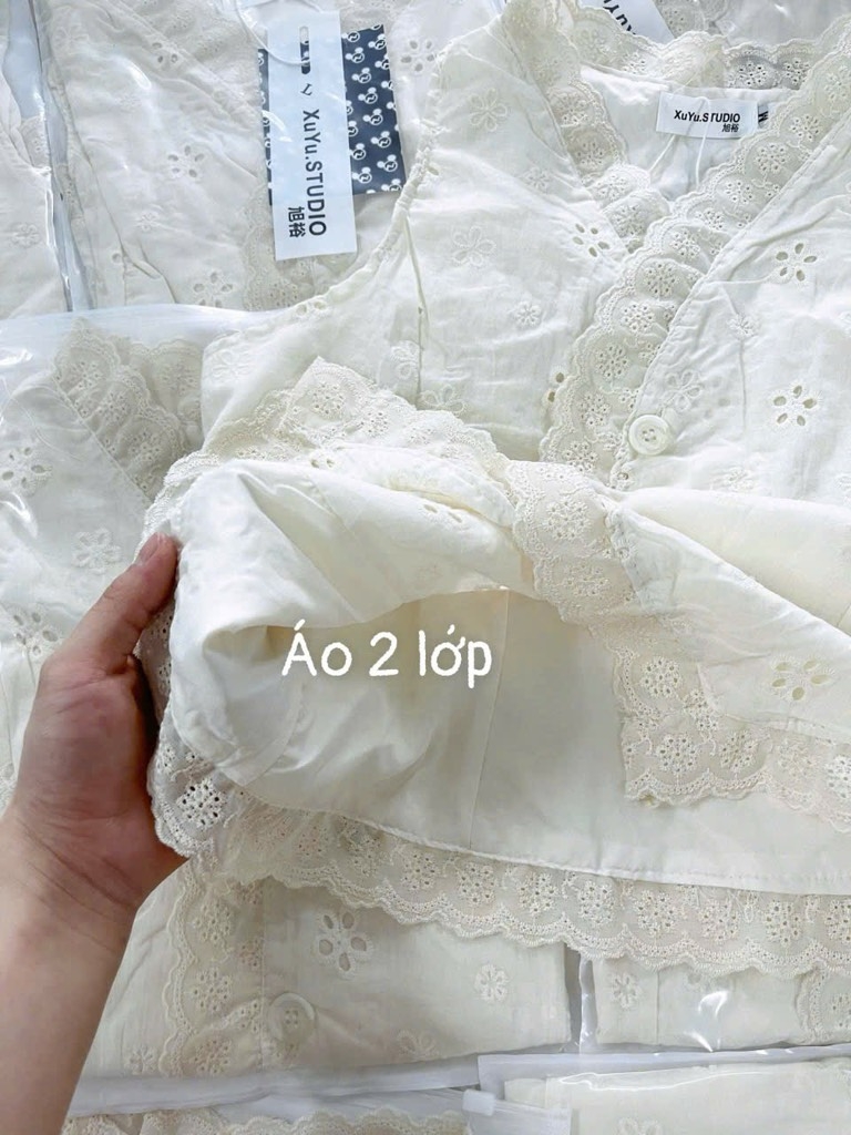 ÁO REN HOA 2 LỚP ĐAI SAU NỮ