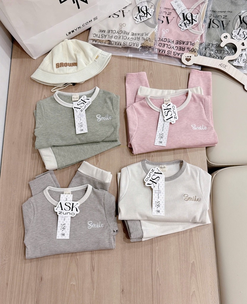 SET 2 BỘ DÀI SMILE TONE PASTEL BÉ TRAI BÉ GÁI SẴN