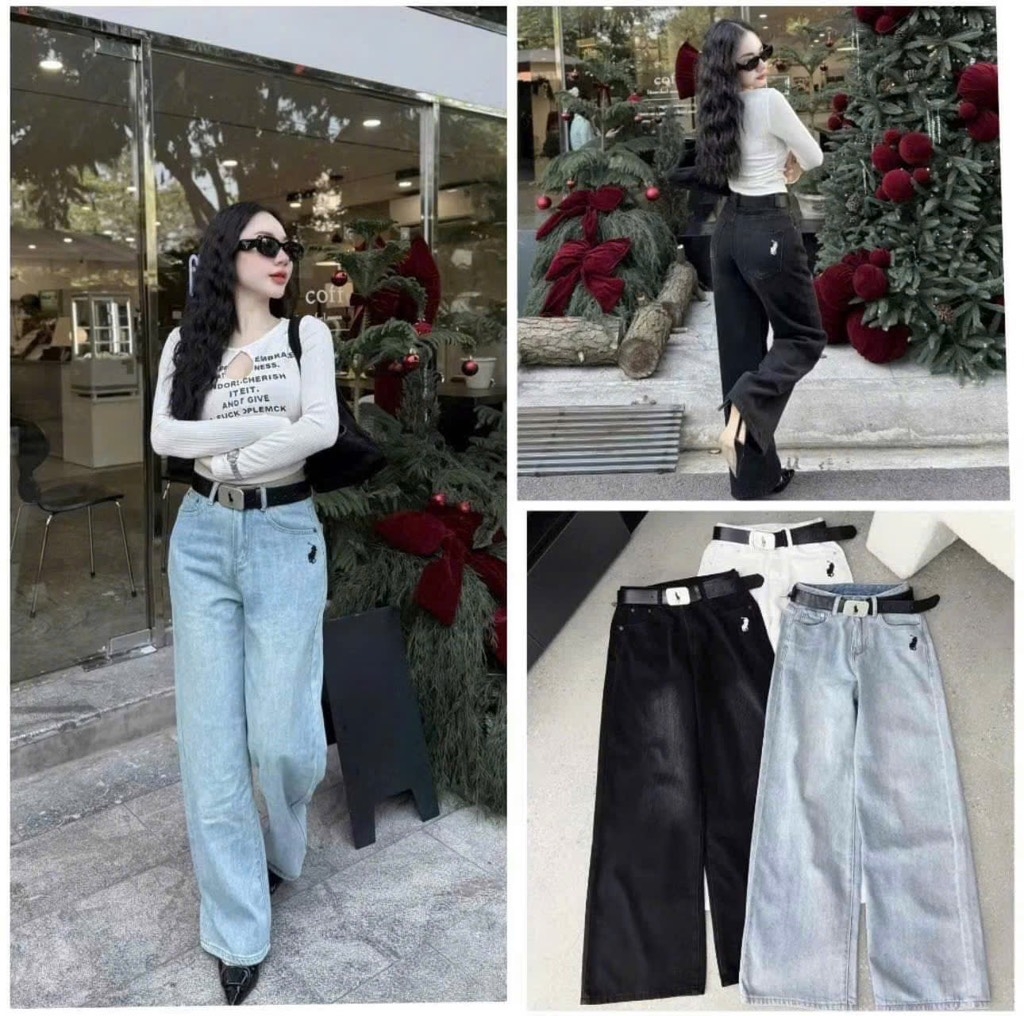 QUẦN JEAN SUÔNG THÊU NGỰA 3 MÀU NỮ SẴN (SALE 97k)