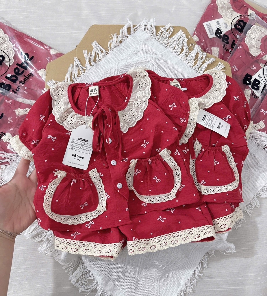 SET BỘ CỘC BÈO HOMEWEAR ĐỎ BÉ GÁI SẴN (SALE 49k)