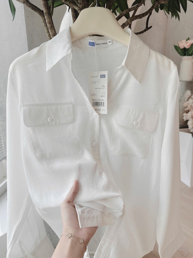 ÁO SƠ MI GU 2 TÚI NẮP TAY DÀI NỮ