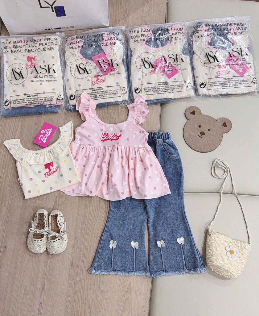 SET DÀI 3 CHI TIẾT BARBIE QUẦN JIEAN NƠ BÉ GÁI