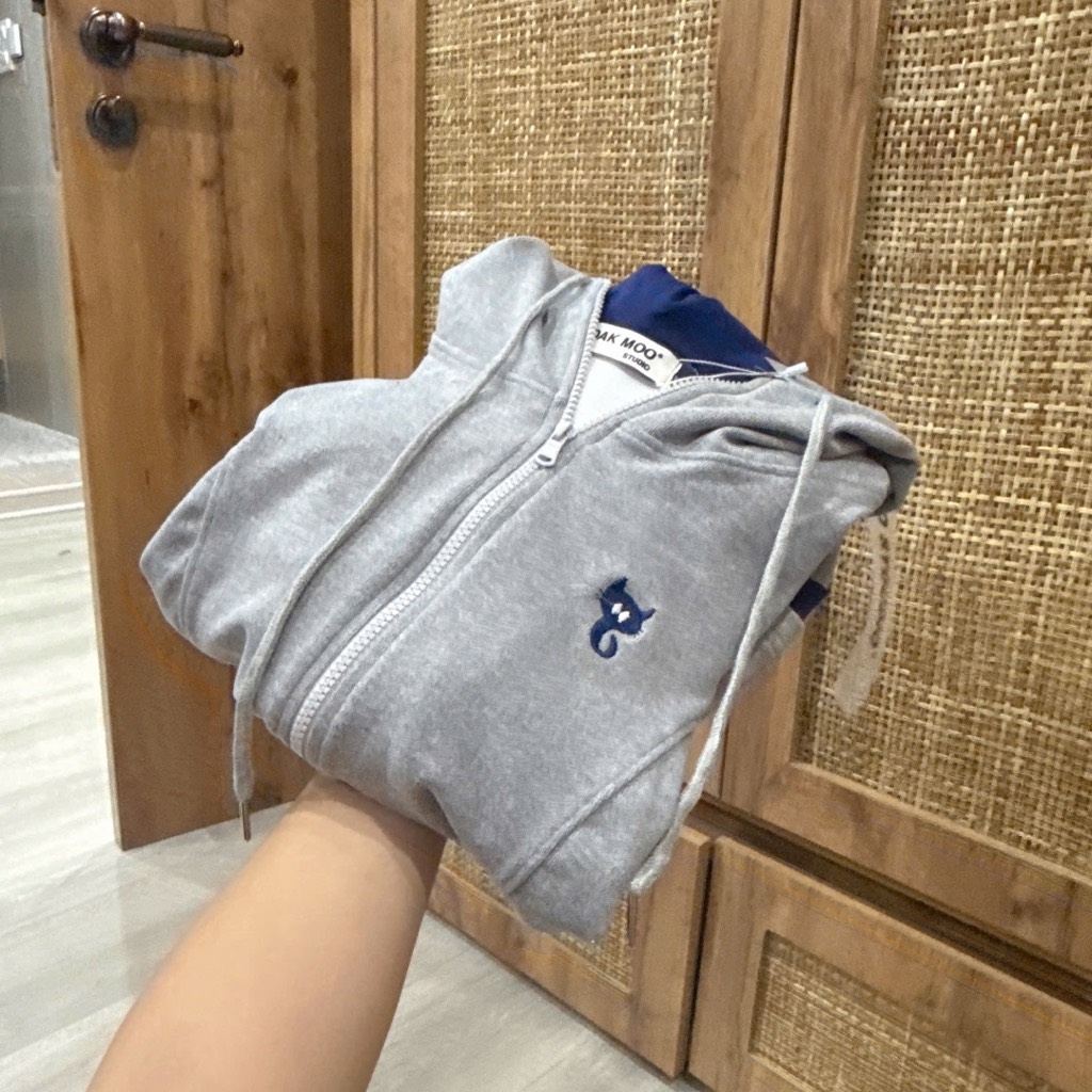 BỘ DÀI TĂM MŨ THÊU MÈO MÀU XÁM NỮ THU ĐÔNG SẴN