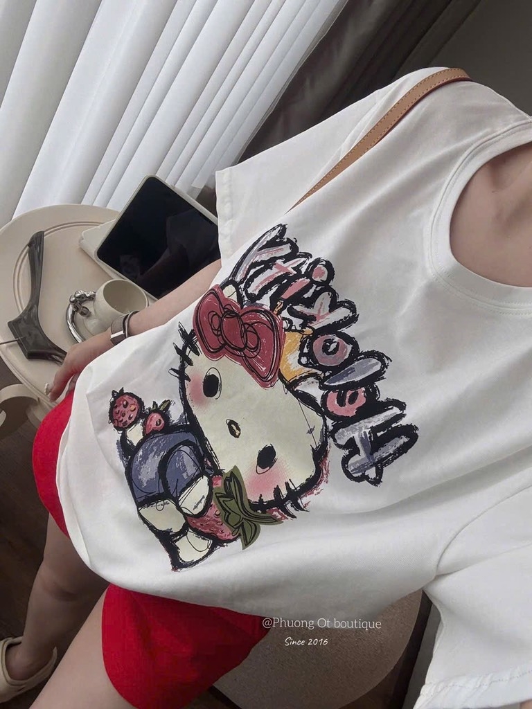SET ÁO PHÔNG KITTY QUẦN ĐỎ NỮ