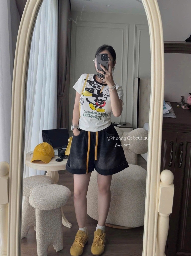 SET ÁO PHÔNG MICKY + QUẦN ĐÙI BÒ HÀNG QC CHÍNH PHẨM NỮ