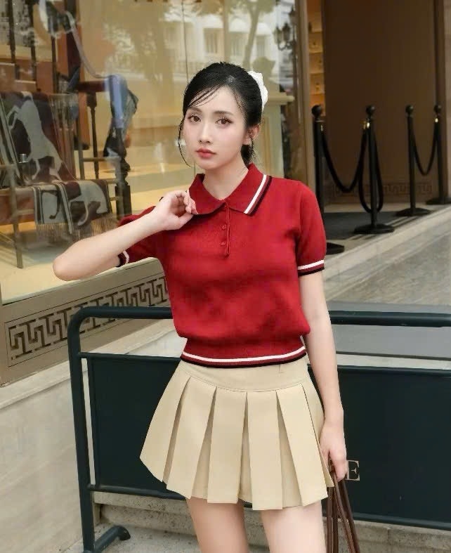 ÁO LEN POLO ĐỎ PHỐI VIỀN NỮ SẴN(XẢ 89k)