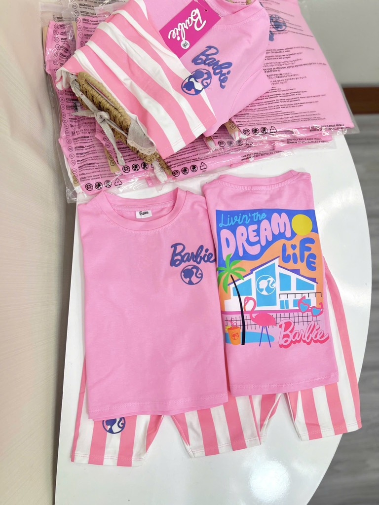 SET BARBIE QUẦN KẺ HỒNG CHO BÉ GÁI SẴN