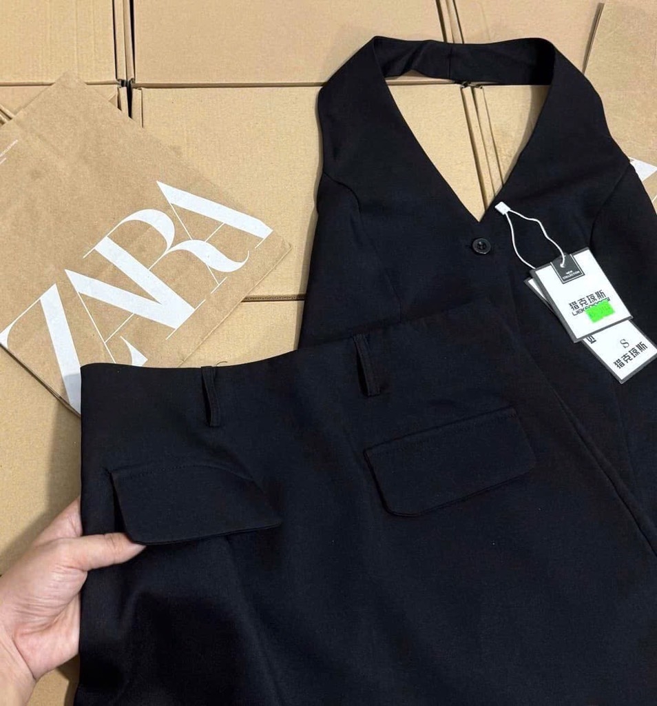 SET VEST CỔ YẾM CV TÚI NẮP NỮ