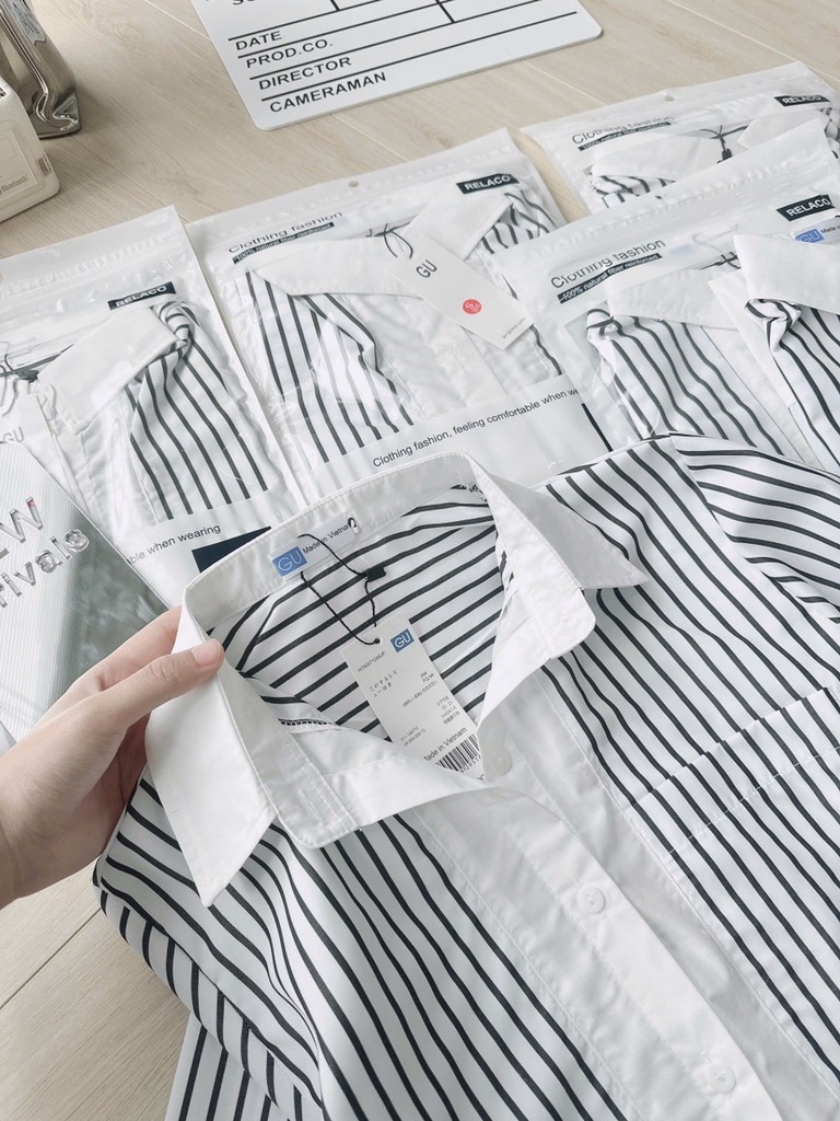 ÁO SƠ MI GU PHỐI KẺ DÀI TAY NỮ SẴN