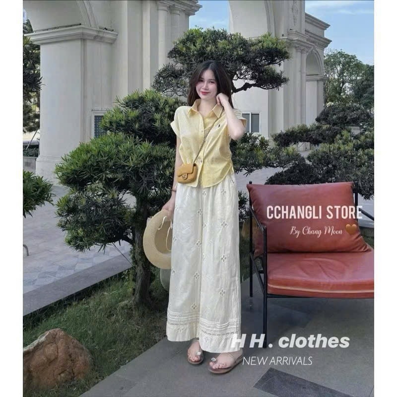 SET ÁO VÀNG THÊU NGỰA QUẦN SUÔNG THÊU HOA NỮ