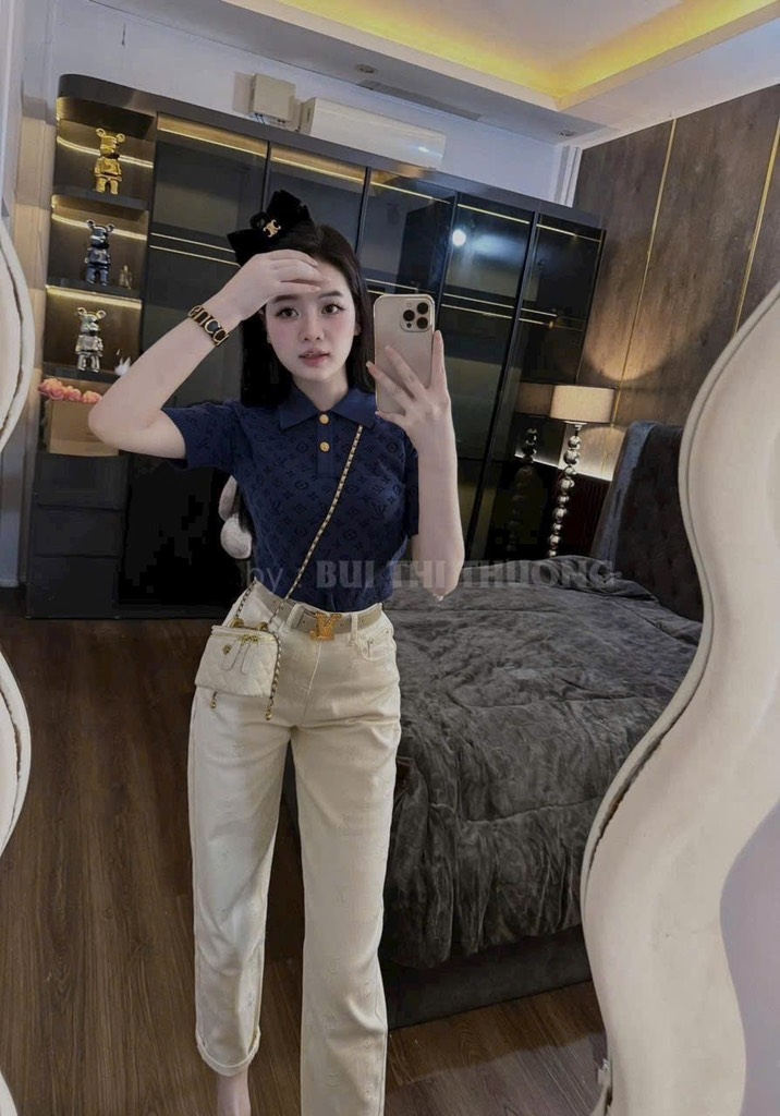 QUẦN JEAN NỮ BAGGY THÊU LV