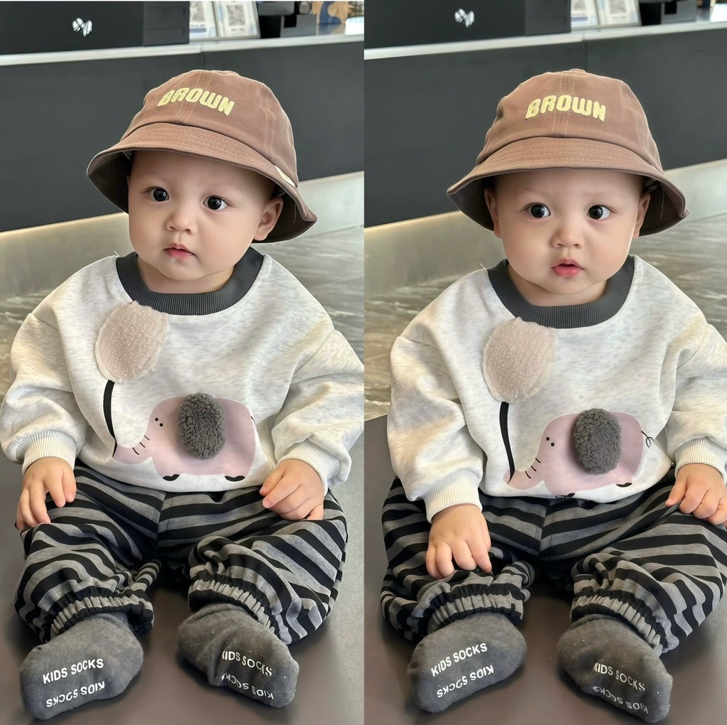 SET DÀI NỈ HAI DA QUẦN KẺ HÌNH VOI CAO CẤP BÉ TRAI SẴN