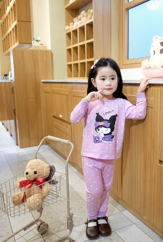 SET 2 BỘ DÀI TÍM CHẤM BI KURUMI BÉ GÁI