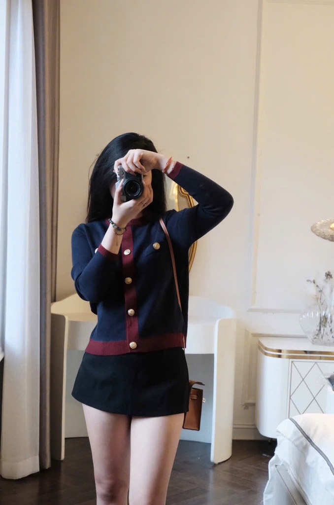 ÁO LEN CDG PHỐI MÀU THAN VIỀN ĐỎ NỮ THU ĐÔNG