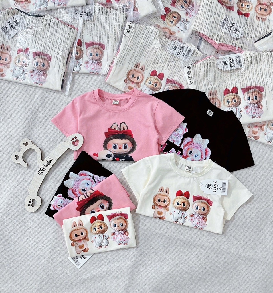 SET 3 ÁO CỘC LABUBU HỒNG TRẮNG ĐEN BÉ GÁI SẴN (SALE 79k)