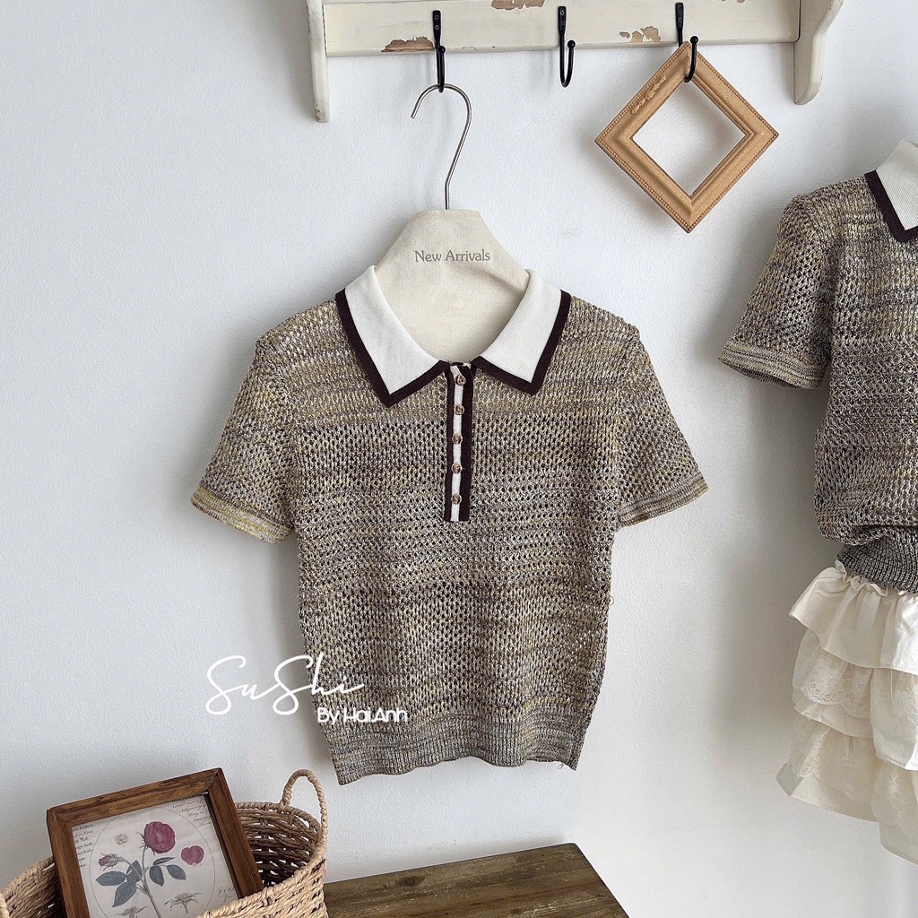 ÁO LEN LƯỚI NHŨ CỔ POLO NỮ