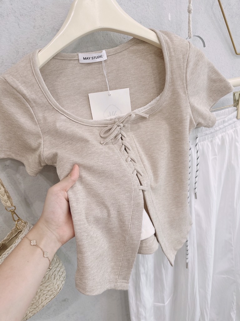 SET LEN HÀN MỎNG ÁO PHỐI MIX DÂY CÁCH ĐIỆU KÈM QUẦN NỮ