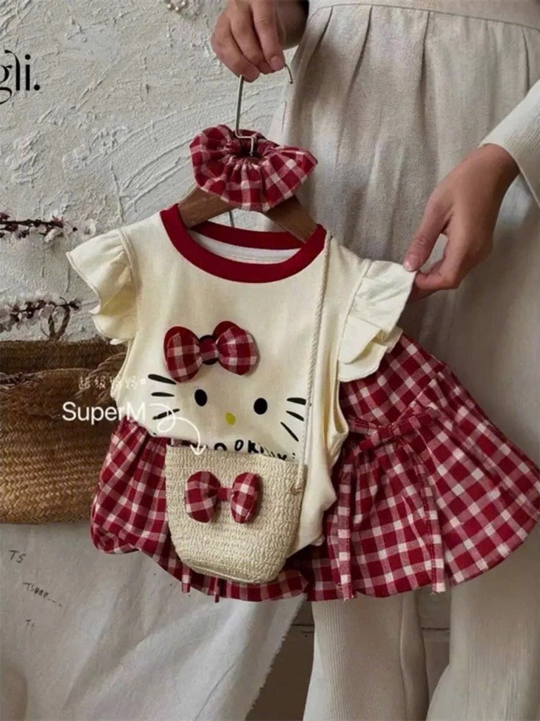 SET MÈO NƠ KẺ CV ÁO KHĂN KÈM TÚI BÉ GÁI (LOẠI ĐẮT KÈM TÚI NƠ)