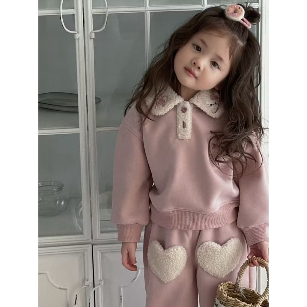 BỘ DÀI NỈ LÔNG HỒNG QUẦN TIM BÉ GÁI