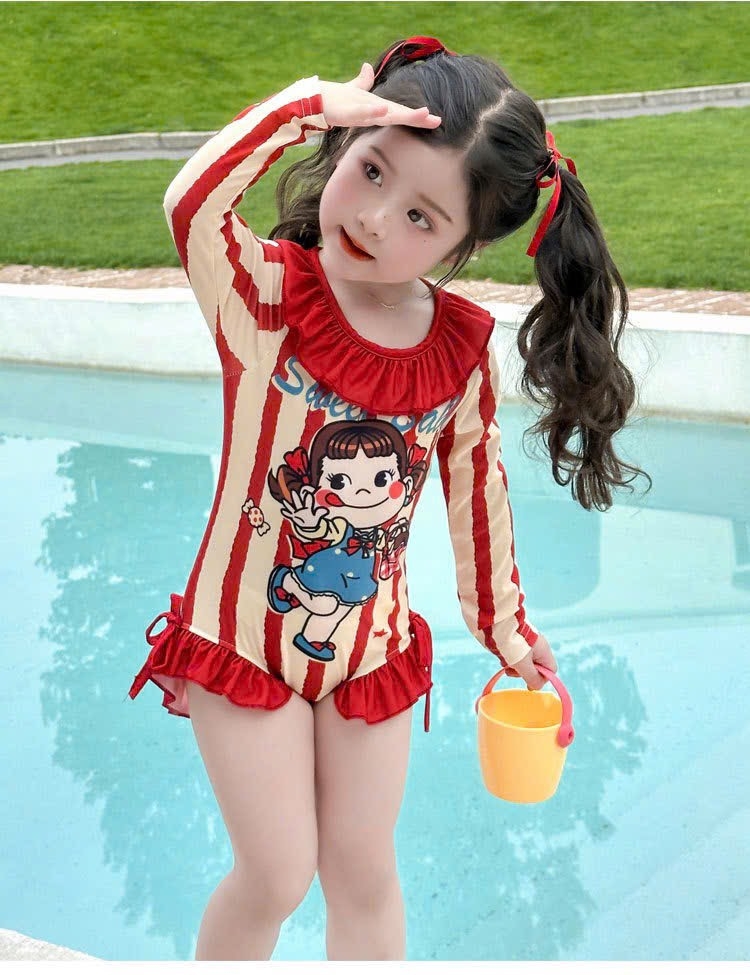 ĐỒ BƠI - JUM BƠI DÀI TAY KẺ ĐỎ BÉ GÁI