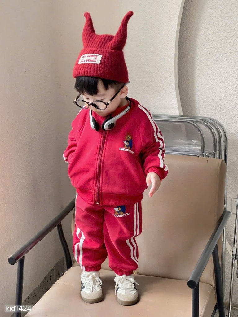 SET BỘ DÀI NỈ GẤU PADDINGTON ĐỎ XÁM BÉ TRAI