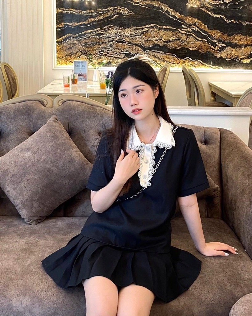 SET DẠ TWEED CỔ REN CV XẾP LY SẴN(XẢ 99k)