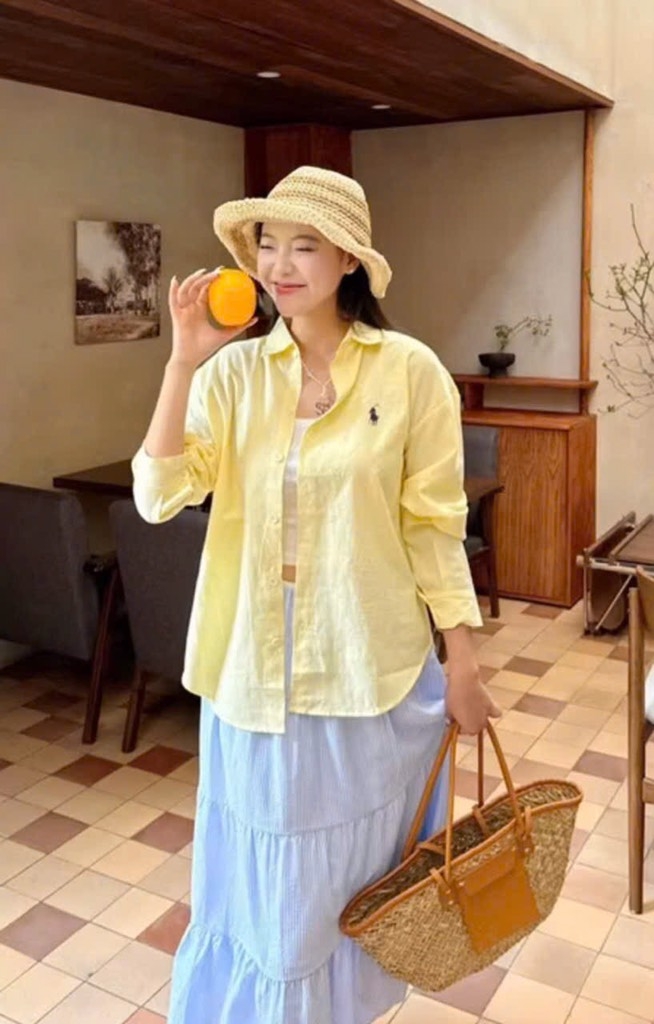 ÁO SƠ MI TAY DÀI VÀNG CHANH RAP.LAUREN NỮ