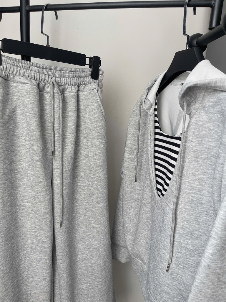 SET BỘ XÁM ÁO HOODY CỔ PHỐI KẺ NỮ THU ĐÔNG SẴN