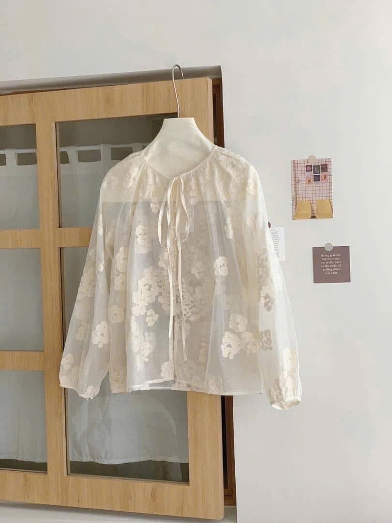 ÁO HOA QC CỔ BUỘC NƠ NỮ SẴN