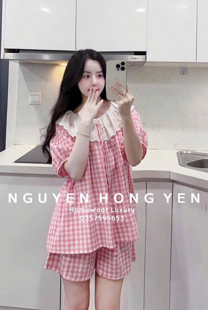 BỘ NGỦ VIỀN REN CỔ SEN HỒNG NỮ (xả 75k)