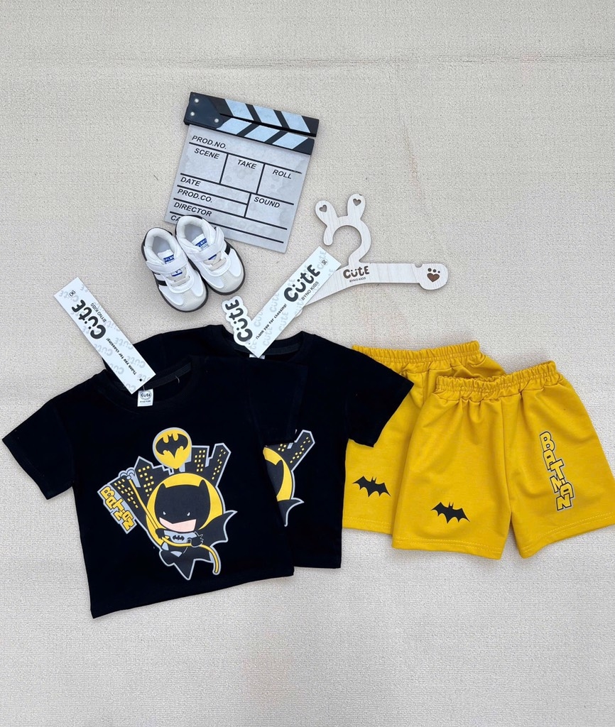 SET BỘ COTTON BATMAN TONE ĐEN VÀNG CHO BÉ TRAI( xả 57k )