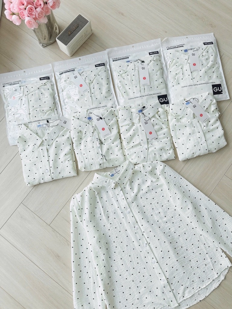 ÁO SƠ MI GU CHẤM BI DÀI TAY NỮ