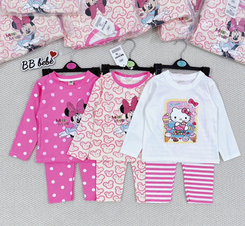 SET 3 BỘ DÀI MICKEY HELLO KITTY TONE HỒNG BÉ GÁI(XẢ 155k)